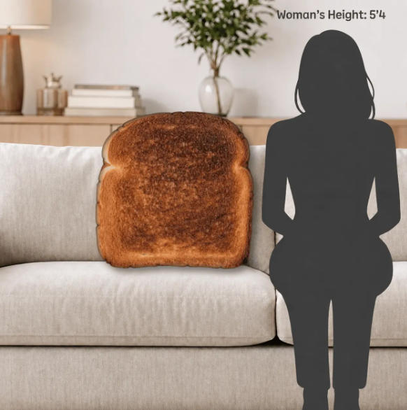 3D Toast Bread Throw Pillow, Cute Velvet Decorative Cushion for Sofa & Bed, Funny Unique Gift