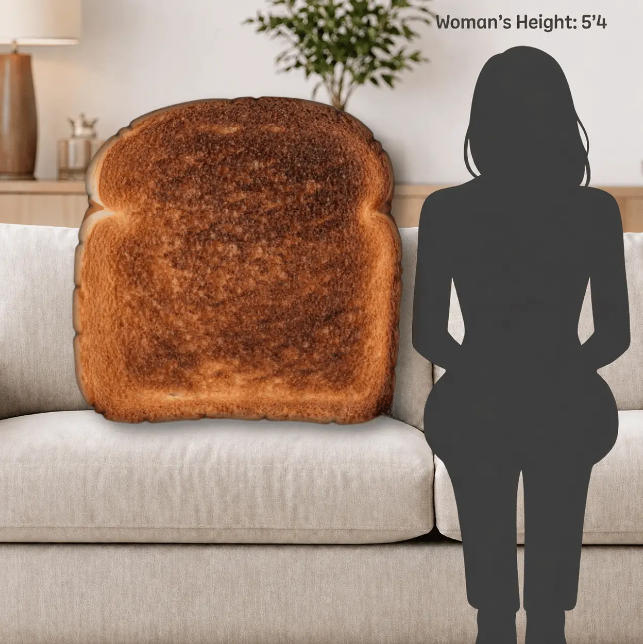 3D Toast Bread Throw Pillow, Cute Velvet Decorative Cushion for Sofa & Bed, Funny Unique Gift