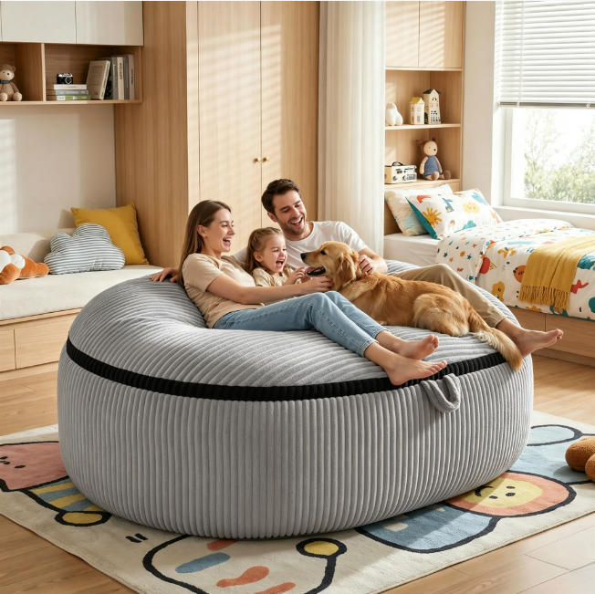 5-8FT Giant Memory Foam Bean Bag Lazy Sofa, Modern Fully Assembled Armless Couch, Durable Corduroy Furniture with Removable Machine-Washable Cover for Living Room & Apartment
