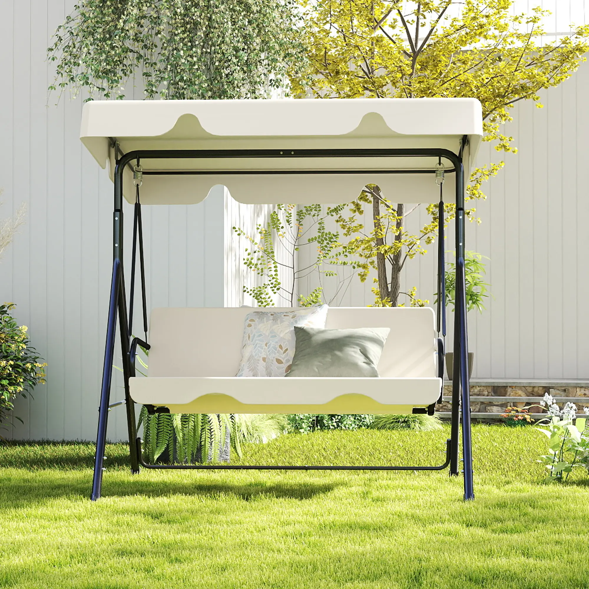 3‑Seat Patio Glider Swing Chair with Canopy, Weather‑Resistant Swing Bench with Removable Cushion for Backyard & Porch