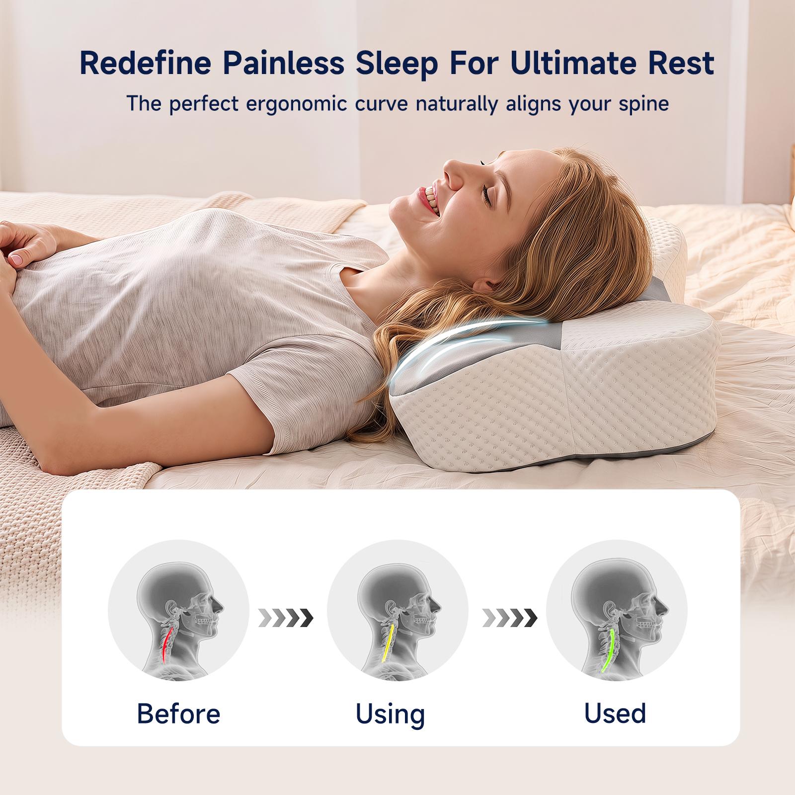 VIZIM Cooling Memory Foam Orthopedic Pillow, Ergonomic Butterfly Cervical Design for Neck Pain Relief - Customizable Height Contour Support for Side Sleepers, Cooling Bedding for Good Posture