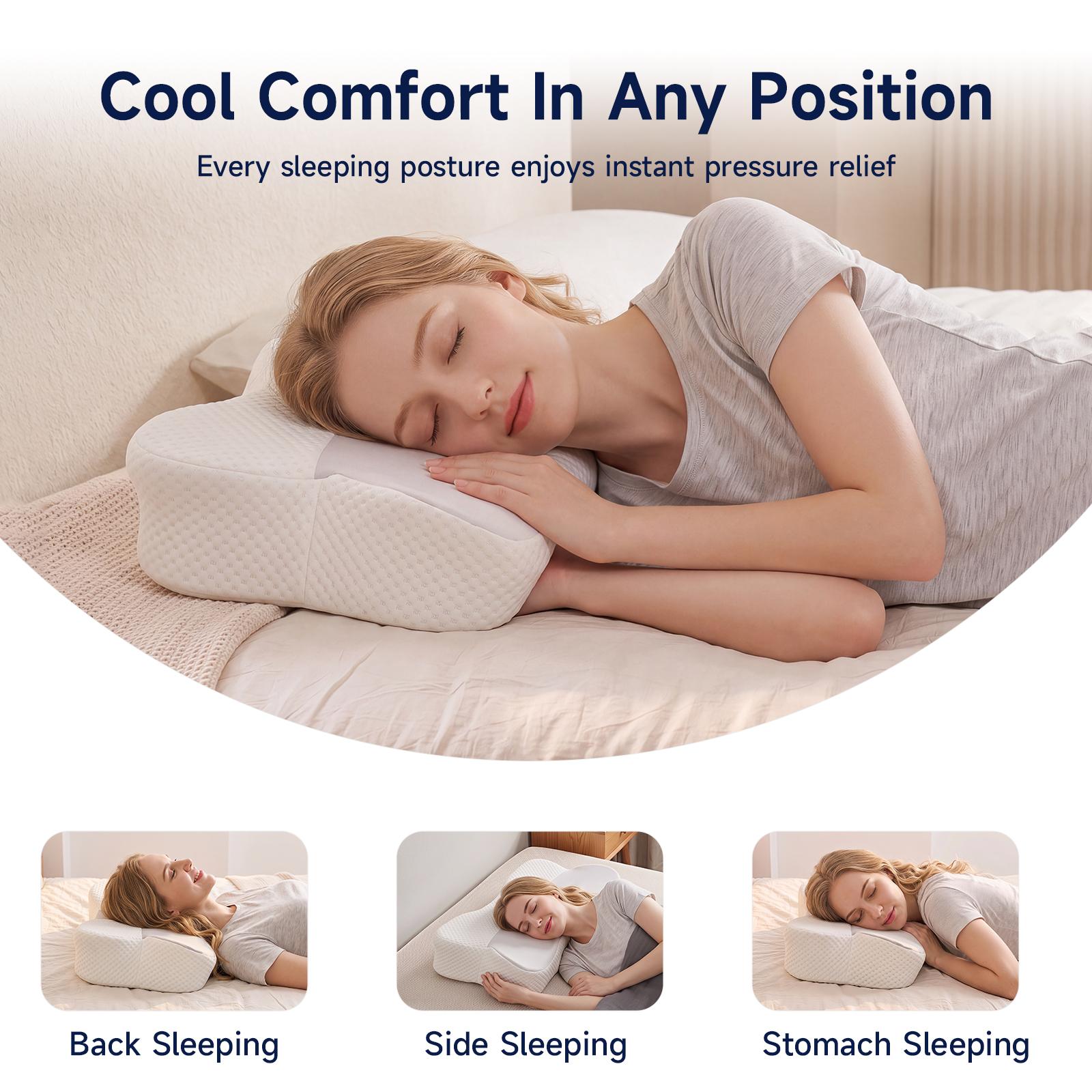 VIZIM Cooling Memory Foam Orthopedic Pillow, Ergonomic Butterfly Cervical Design for Neck Pain Relief - Customizable Height Contour Support for Side Sleepers, Cooling Bedding for Good Posture