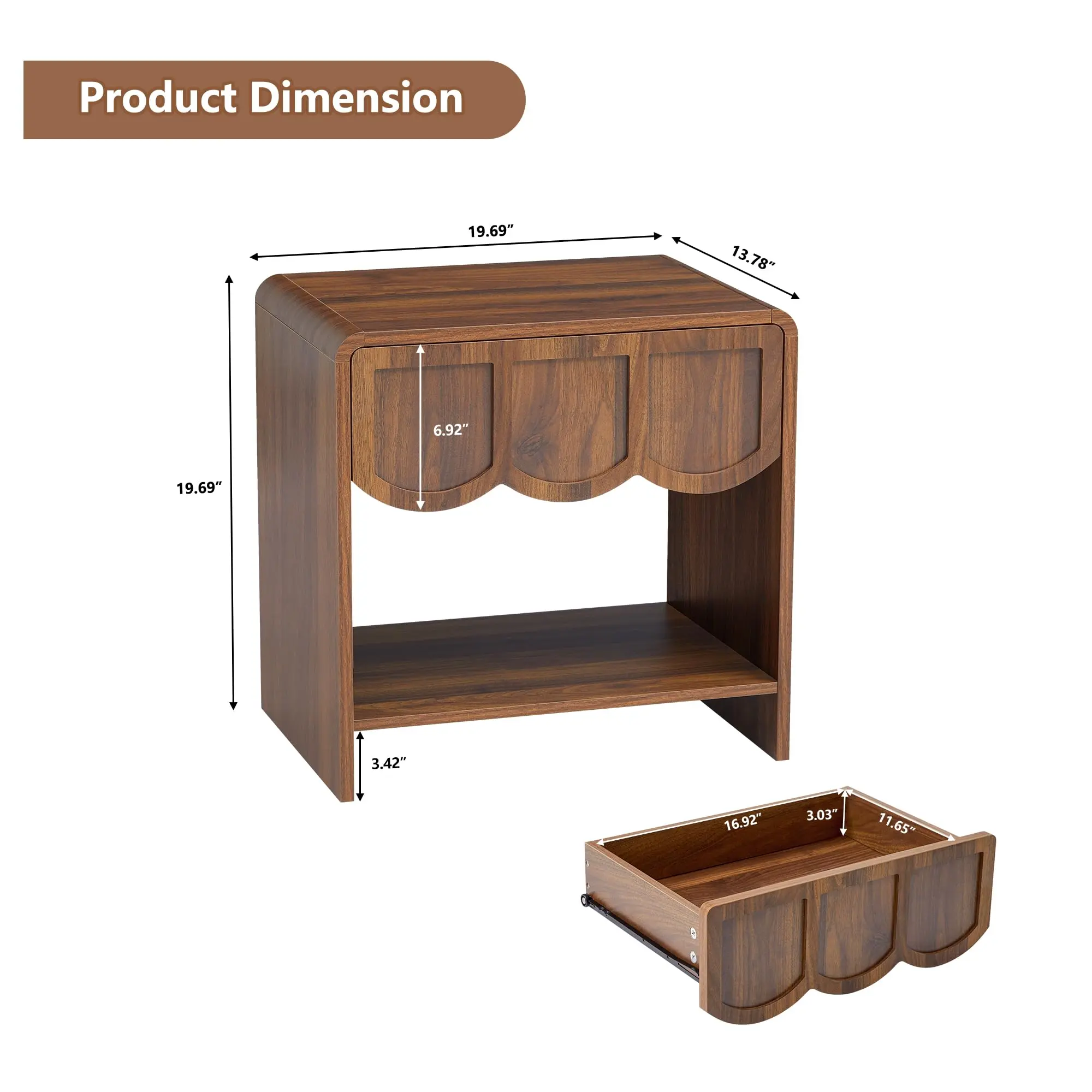Small Night Stand Modern Farmhouse Wood Nightstand for Small Spaces