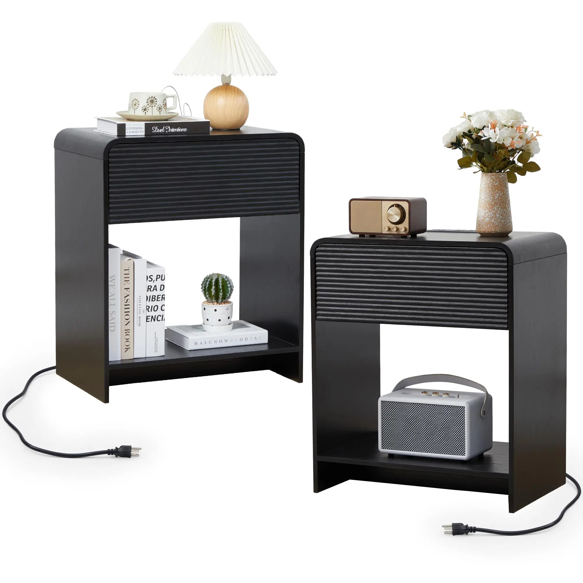 Fluted/Modern Nightstand Set of 2