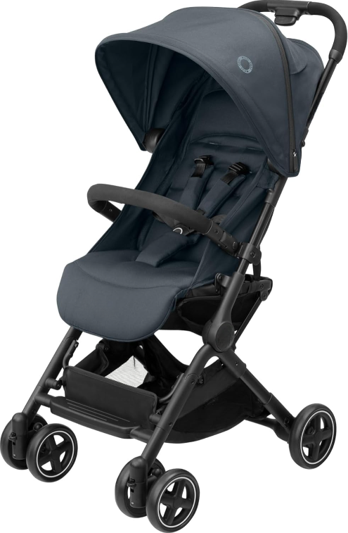 Lightweight Compact Baby Stroller for 0-4 Years (Up to 22kg), Automatic One-Hand Fold, 3 Reclining Positions with Full Lie Flat Mode, Comes with Shoulder Strap, Essential Black