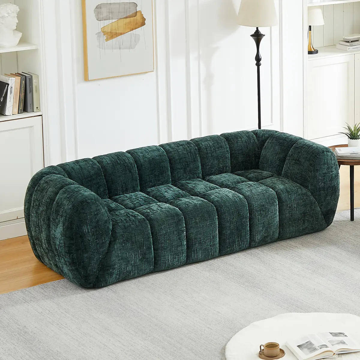 Modern Quilted Cloud Sofa, Deep‑Seat Chenille Pure Foam Couch for Living Room, Bedroom & Apartment