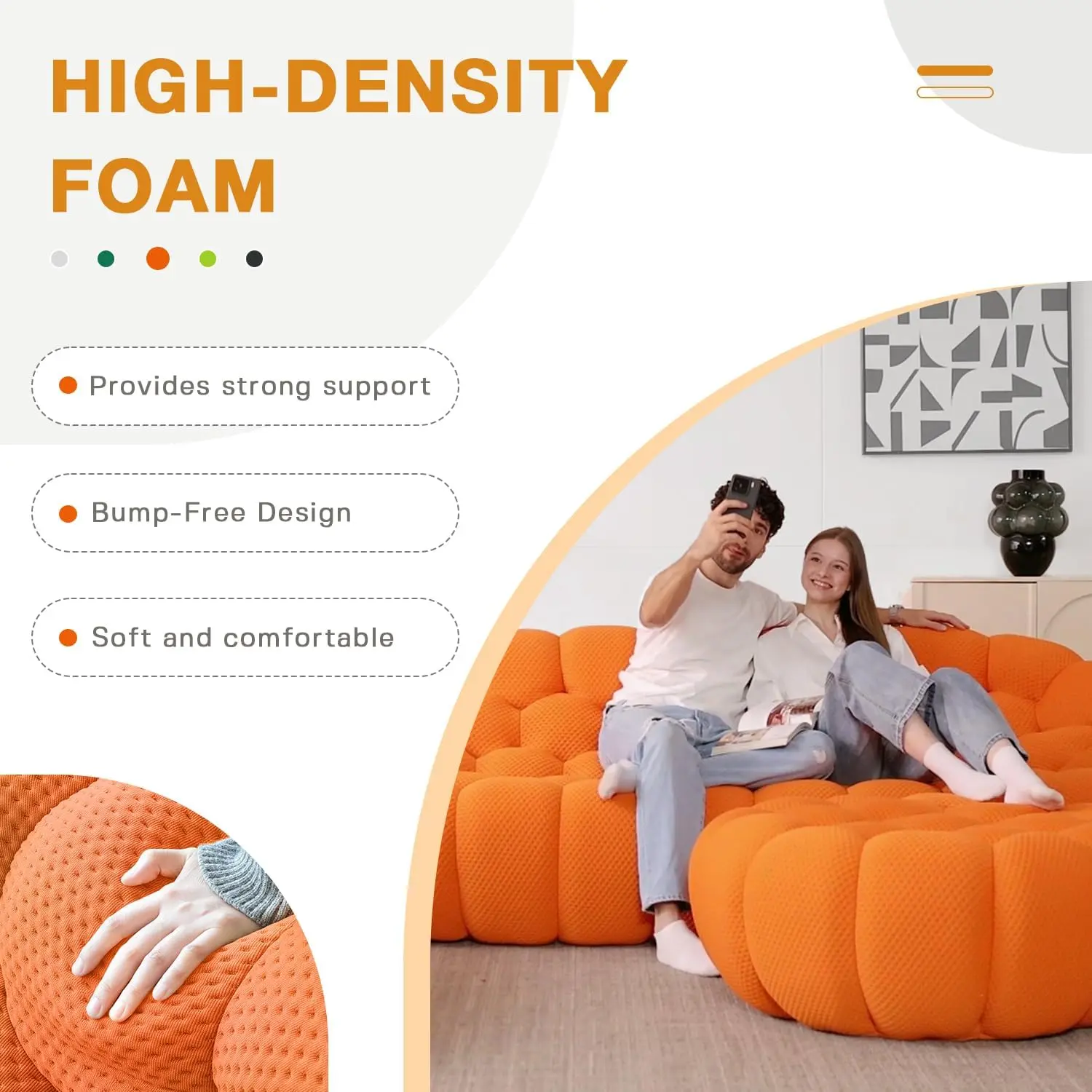 OF Bubble Sofa, 98.43" Breathable Mesh Curved Couch for Living Room, Office and Apartment