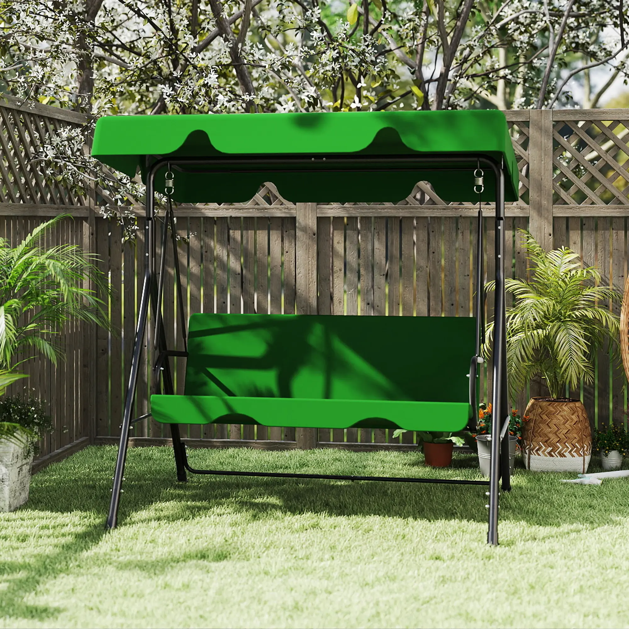 3‑Seat Patio Glider Swing Chair with Canopy, Weather‑Resistant Swing Bench with Removable Cushion for Backyard & Porch