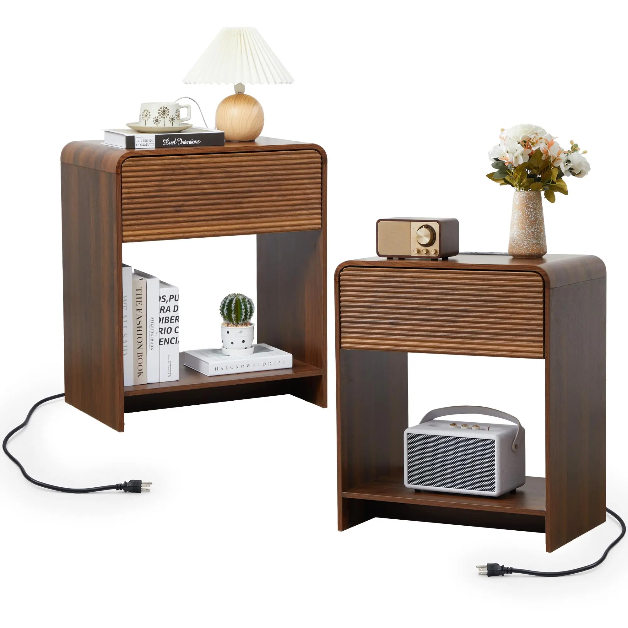 Fluted/Modern Nightstand Set of 2