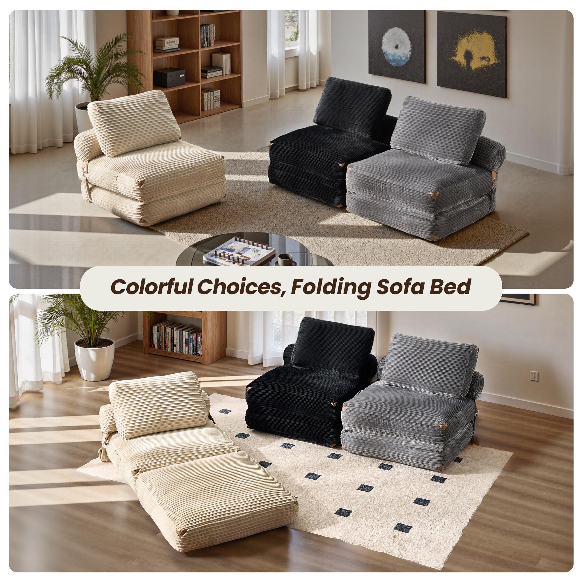 【SohoChic Sale】OVIOS 36" Boneless Chaise Lounge, 3-in-1 Convertible Folding Sofa Bed with Pillow & Lumbar Support, Oversized Sleeper Chair & Floor Couch for Living Room, Bedroom & Apartment, No Assembly Required