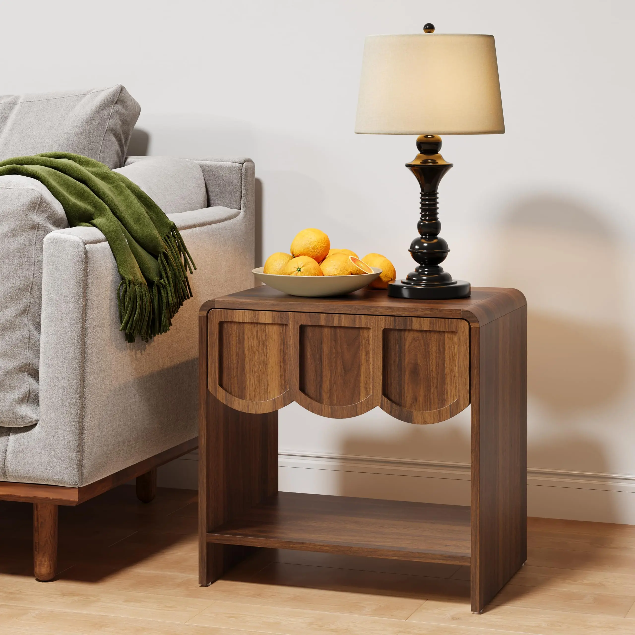 Small Night Stand Modern Farmhouse Wood Nightstand for Small Spaces