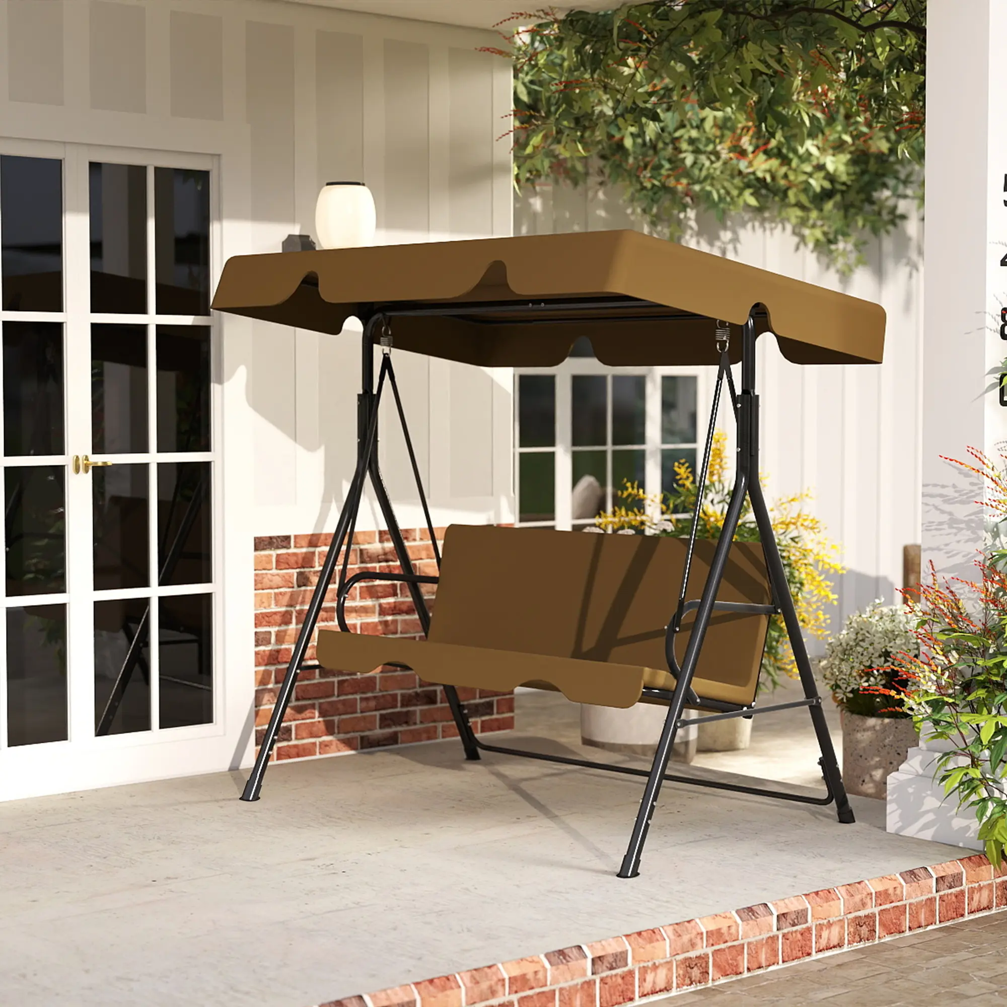 3‑Seat Patio Glider Swing Chair with Canopy, Weather‑Resistant Swing Bench with Removable Cushion for Backyard & Porch