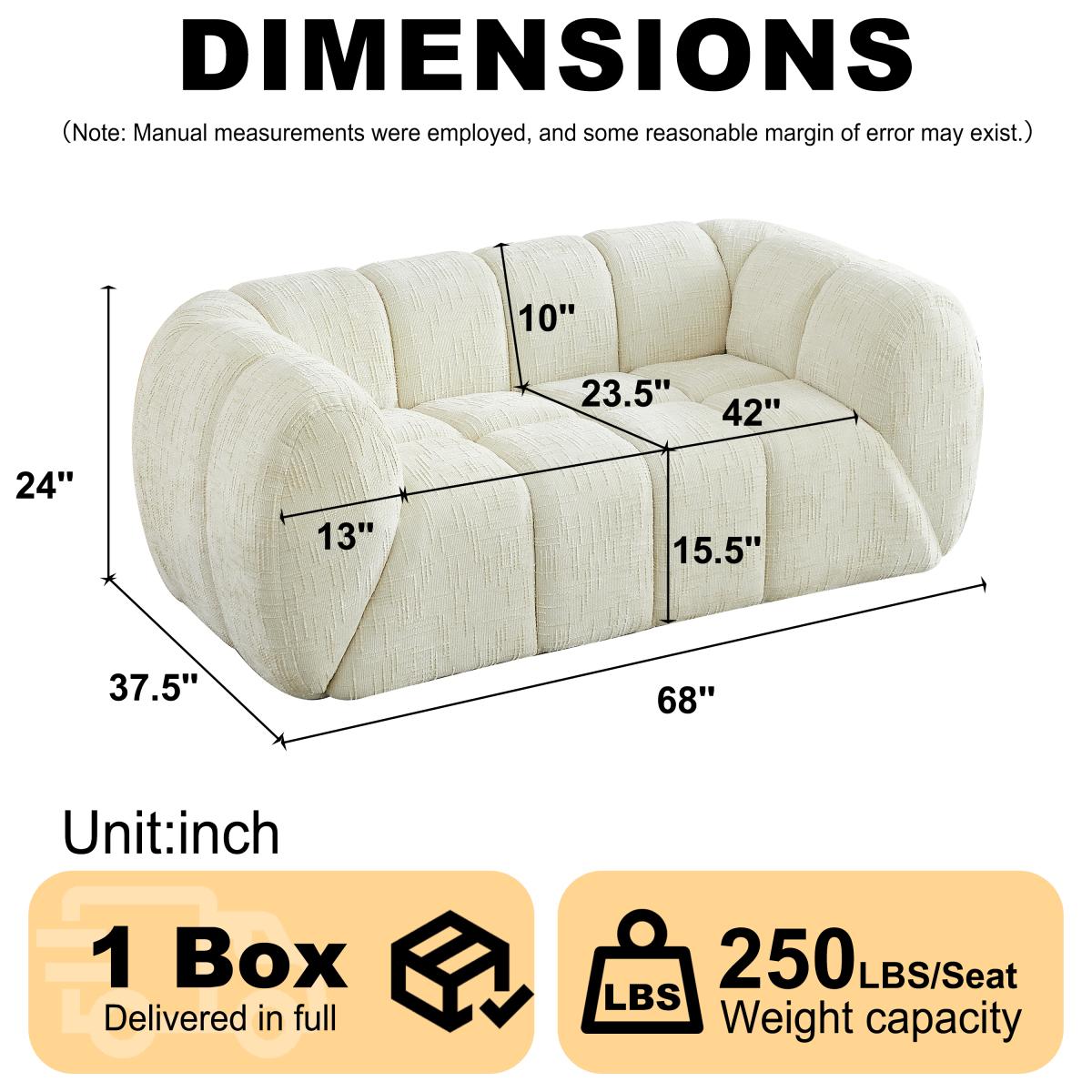 [Bellemave]  Modern Quilted Cloud Sofa, Deep-Seat Chenille Pure Foam Sofa, Comfortable Couch, Suitable for Living Rooms, Bedrooms, and Apartments