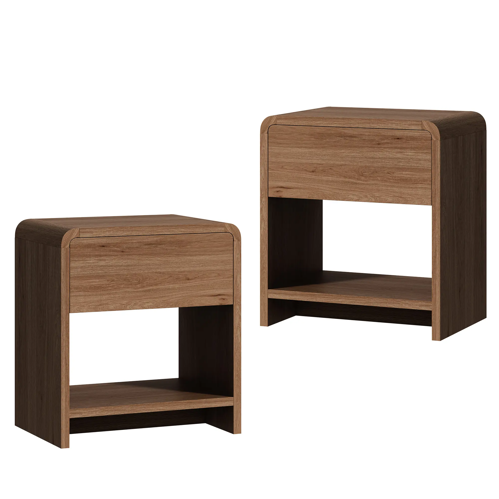 Modern Nightstand Pedestal with Storage Drawer and Pine Handles - Engineered Wood Side Table