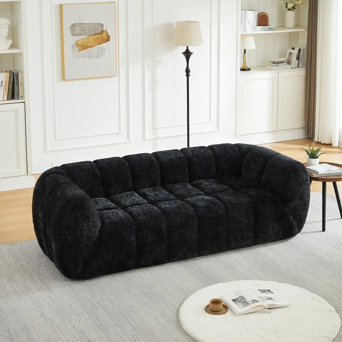 Modern Quilted Cloud Sofa, Deep‑Seat Chenille Pure Foam Couch for Living Room, Bedroom & Apartment