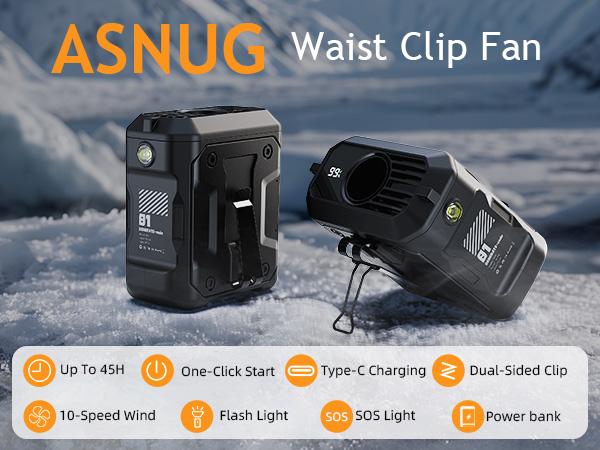 FrSara Waist Fan, 14500mAh PowerBank & 24H Runtime, Portable Rechargeable Fan, 5-Speed w/Lanyard, Flash Light, LED Display, Clip on Wearable Belt for, Hiking, Jobsite Warehouse, Outdoor Work, Golf, Military Life, Gift for Men, Father's Day Gift