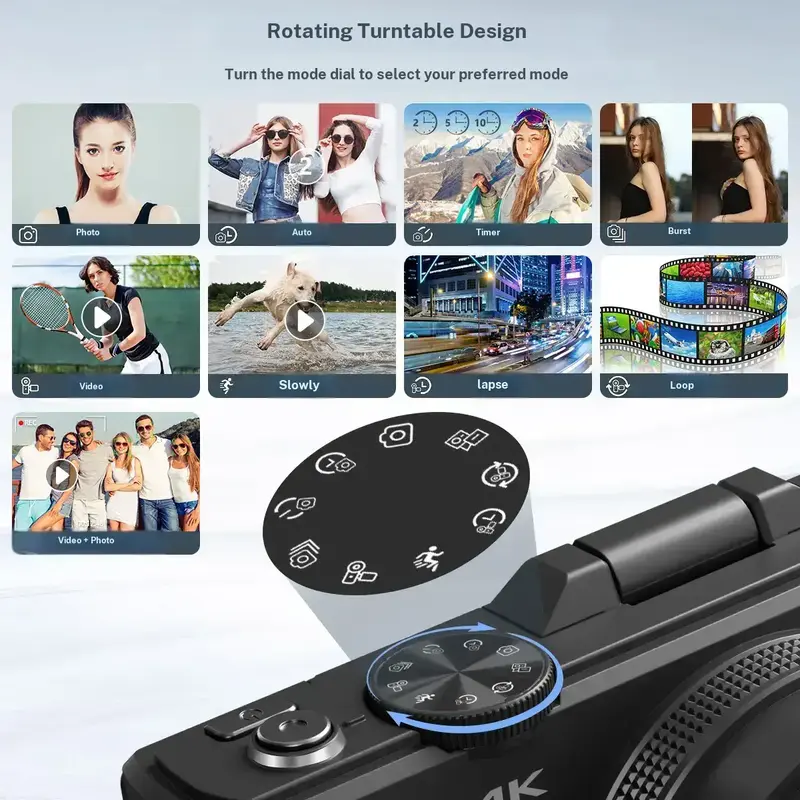 4K Digital Camera for Photography with 64MP, 3 Inch 180° Flip Screen, 18X Digital Zoom, 32GB Micro SD Card, 2 Batteries, Ideal for Gift,father'sdaygifts