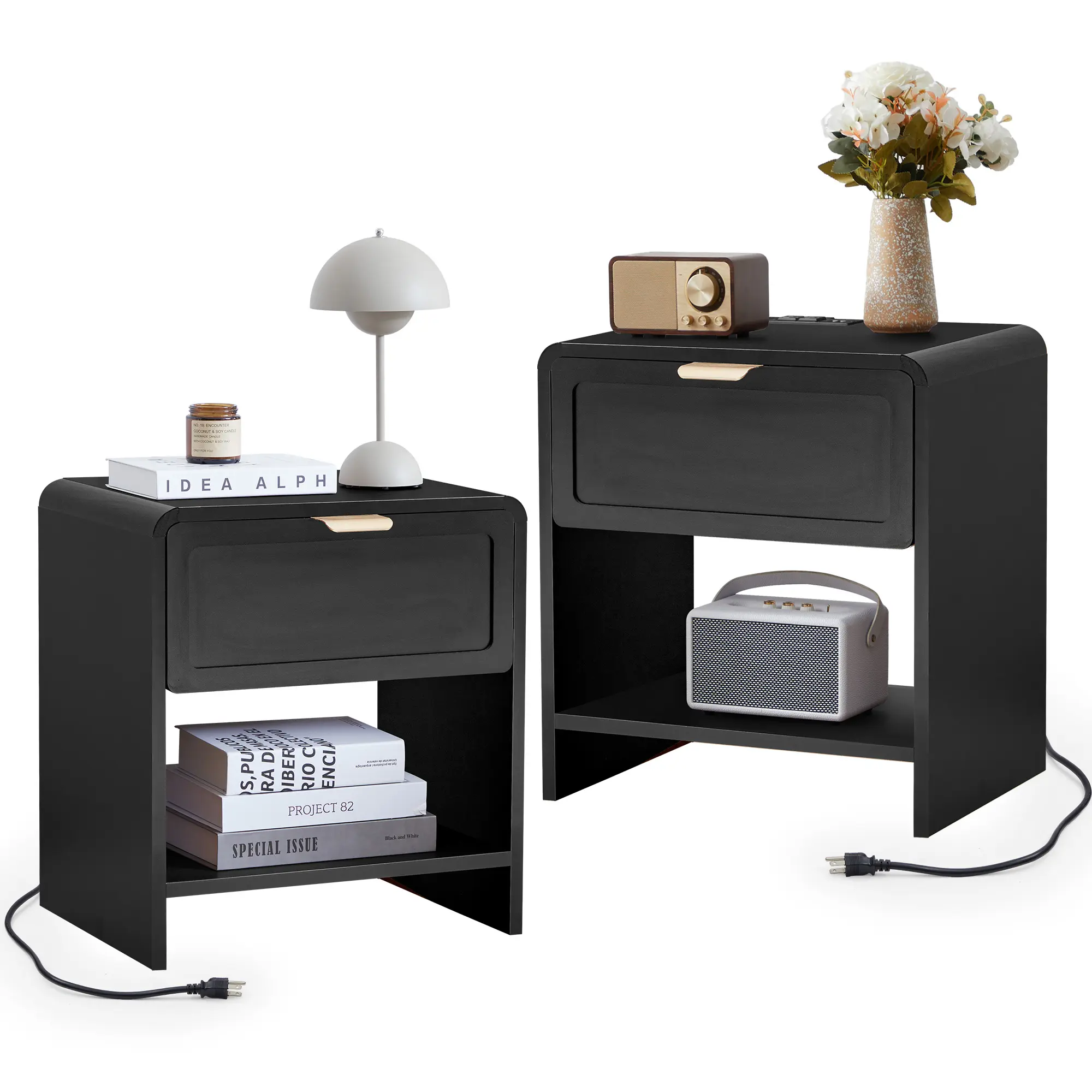 Fluted/Modern Nightstand Set of 2