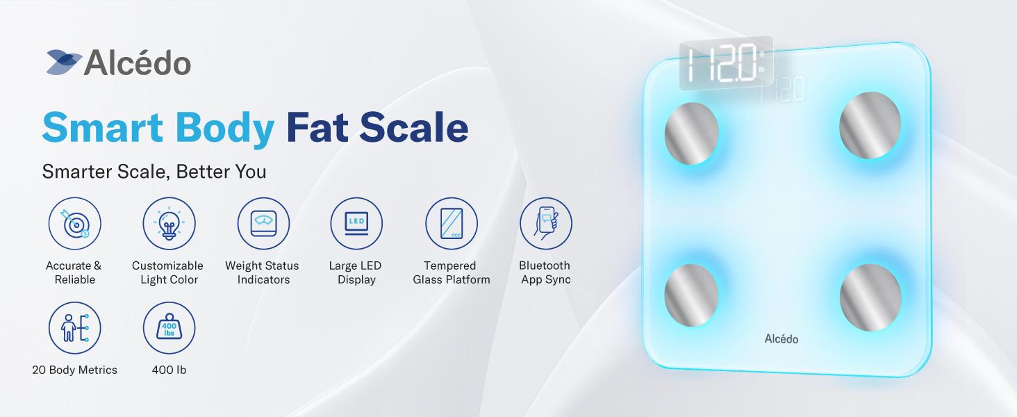 Alcedo Smart Scale for Body Weight, HSA/FSA Eligible, 7-Color Glowing Bluetooth Digital Bathroom Scale for BMI and Body Fat, Body Composition Monitor with Smartphone App Alcedo Smart Scale for Body Weight, HSA/FSA Eligible, 7-Color Glowing Bluetooth Digital Bathroom Scale for BMI and Body Fat, Body Composition Monitor with Smartphone App