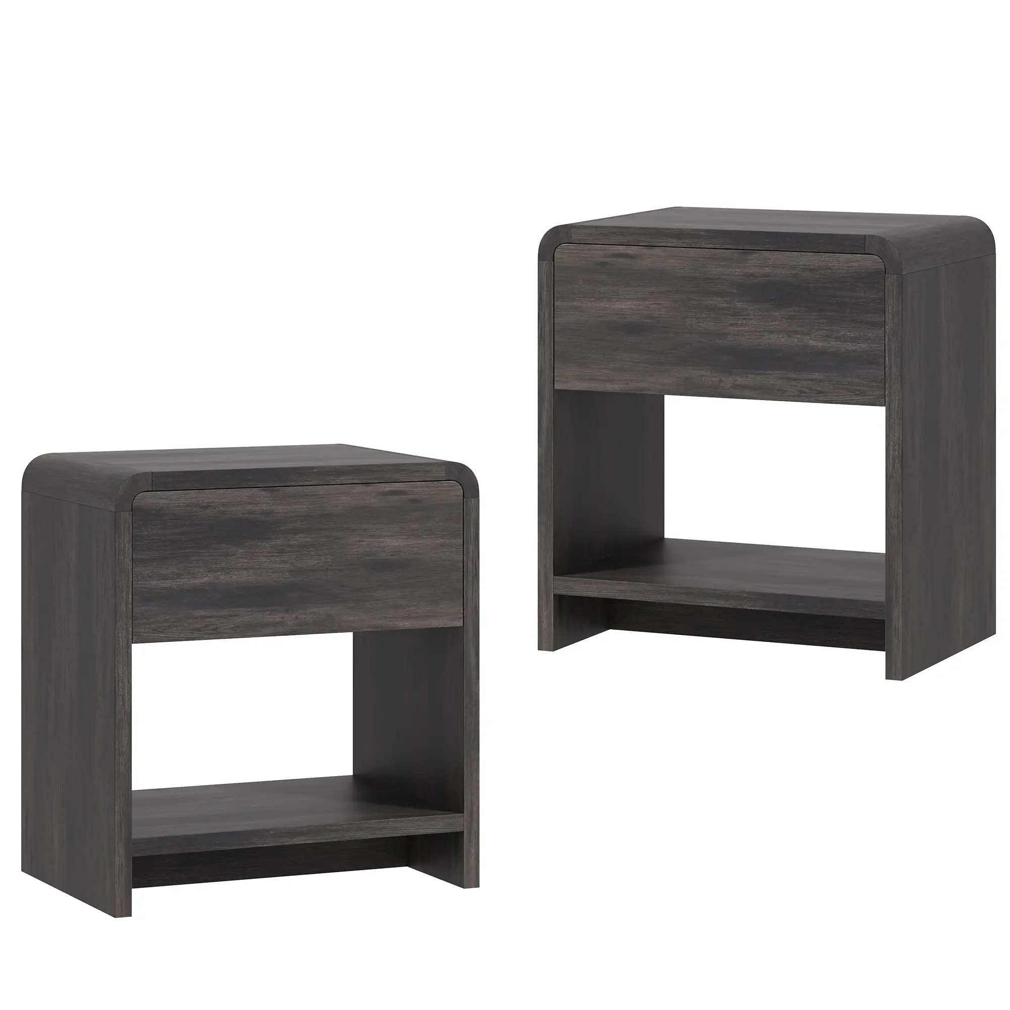 Modern Nightstand Pedestal with Storage Drawer and Pine Handles - Engineered Wood Side Table