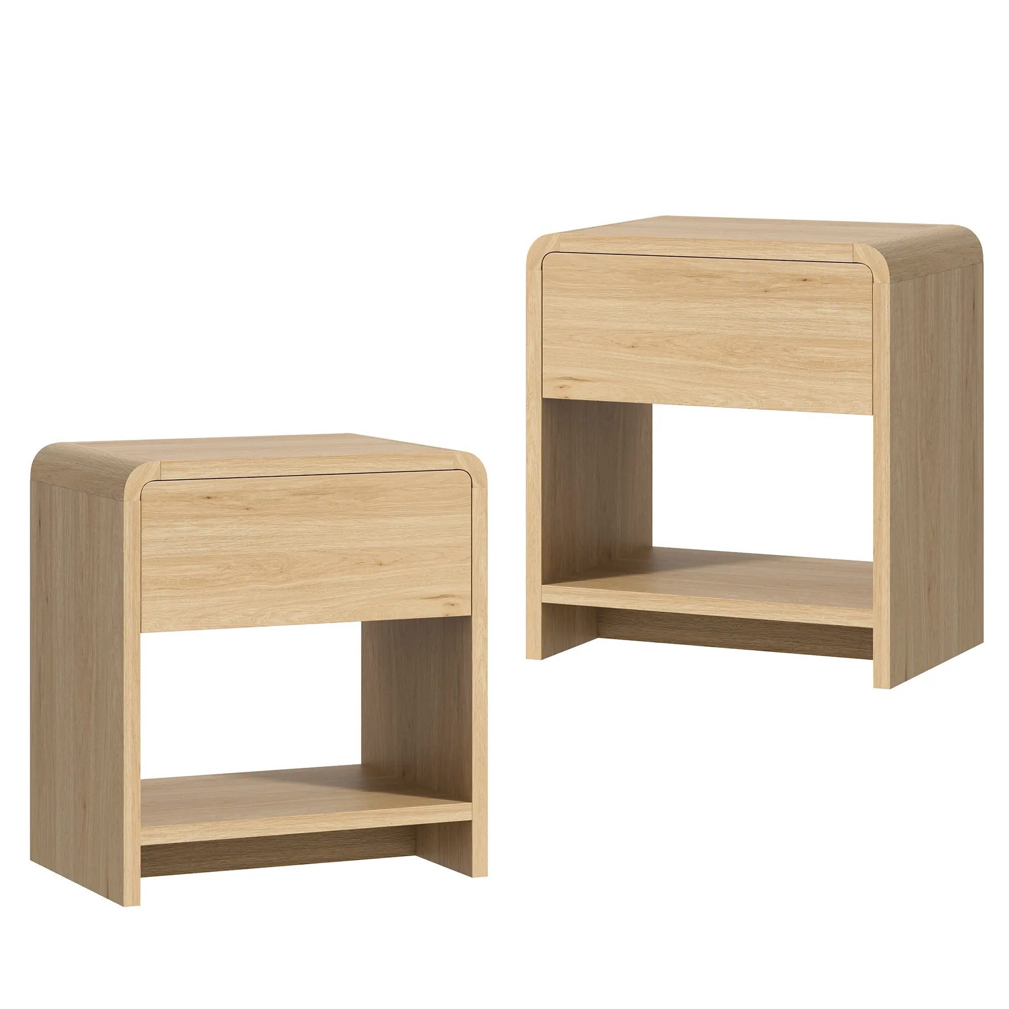 Modern Nightstand Pedestal with Storage Drawer and Pine Handles - Engineered Wood Side Table