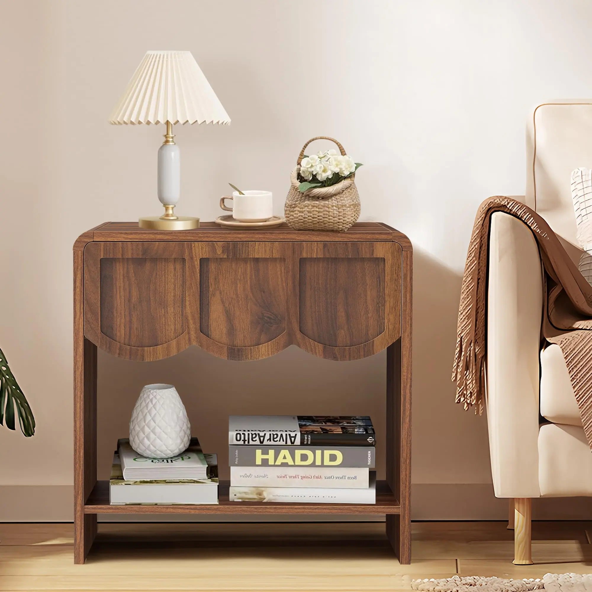 Small Night Stand Modern Farmhouse Wood Nightstand for Small Spaces