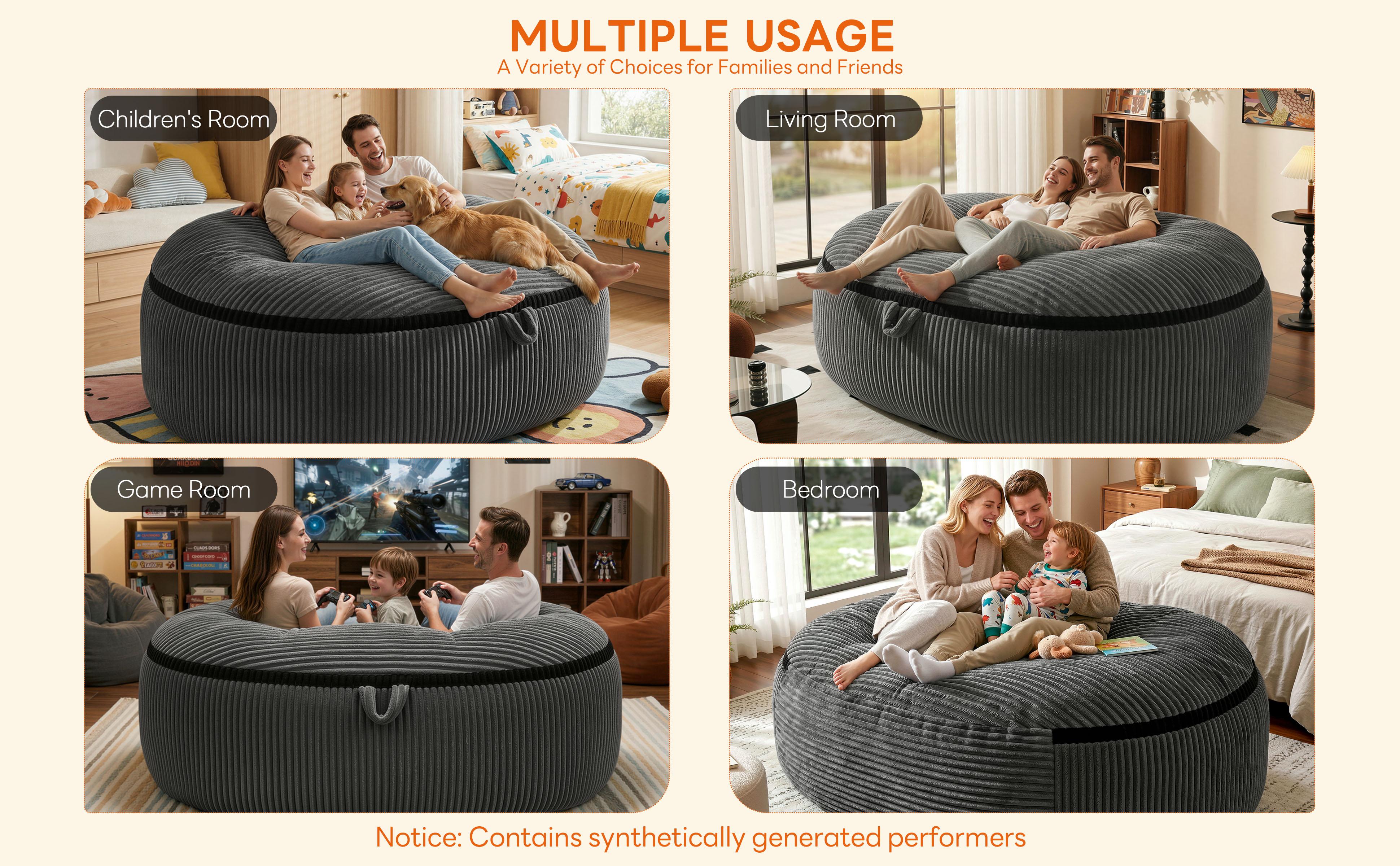 LIKIMIO 5-8FT Giant Memory Foam Beanbag Lazy Sofa - Modern Fully Assembled Armless Durable Living Room Apartment Furniture, Machine-Washable Removable Velvet Cover Indoor Grey Couch LIKIMIO 5-8FT Giant Memory Foam Beanbag Lazy Sofa - Modern Fully Assembled Armless Durable Living Room Apartment Furniture, Machine-Washable Removable Velvet Cover Indoor Grey Couch
