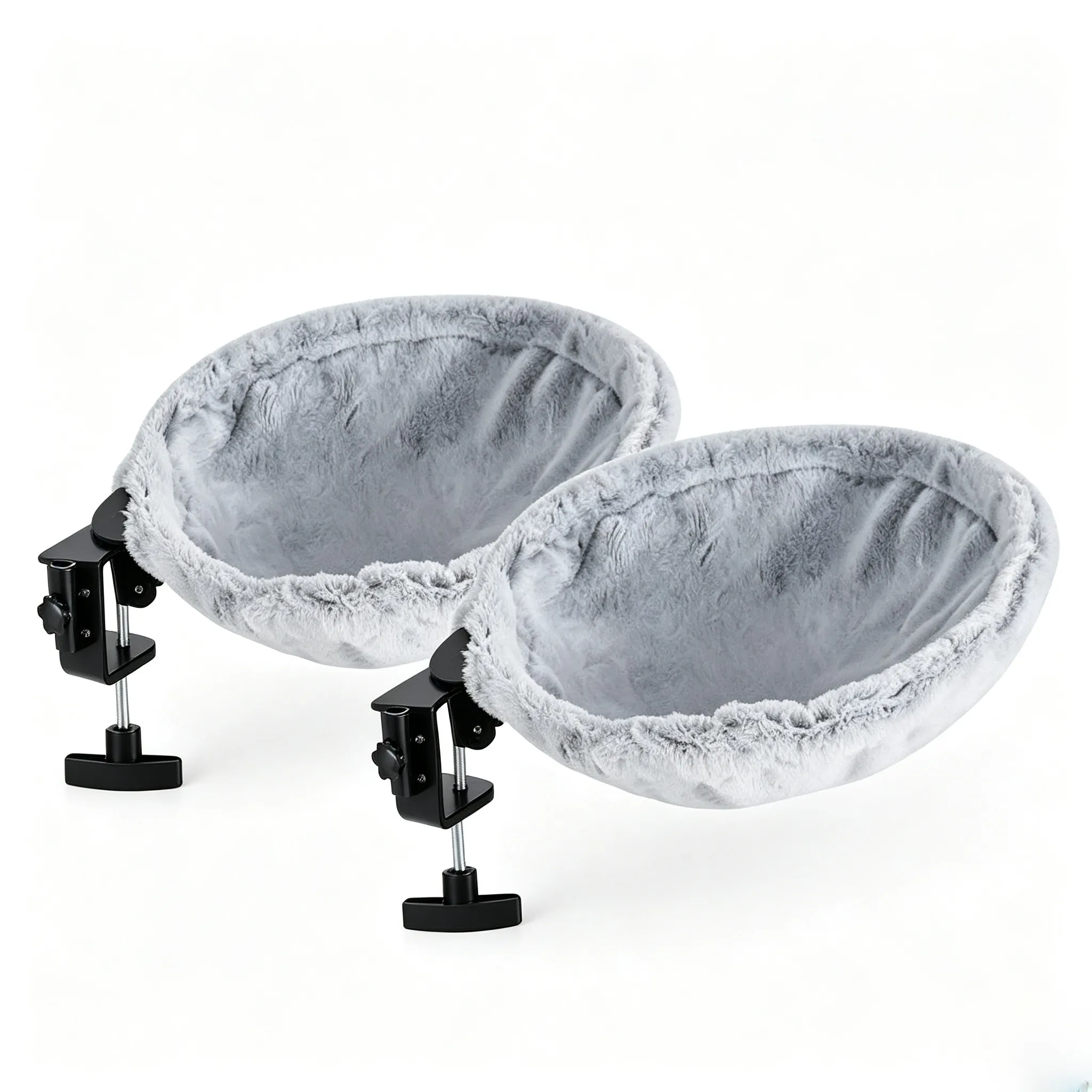 180° Rotating Cat Desk Bed, Faux Rabbit Fur Soft Indoor Cat Nest for Office & Gaming Table, Supports up to 50 lbs, Light Grey