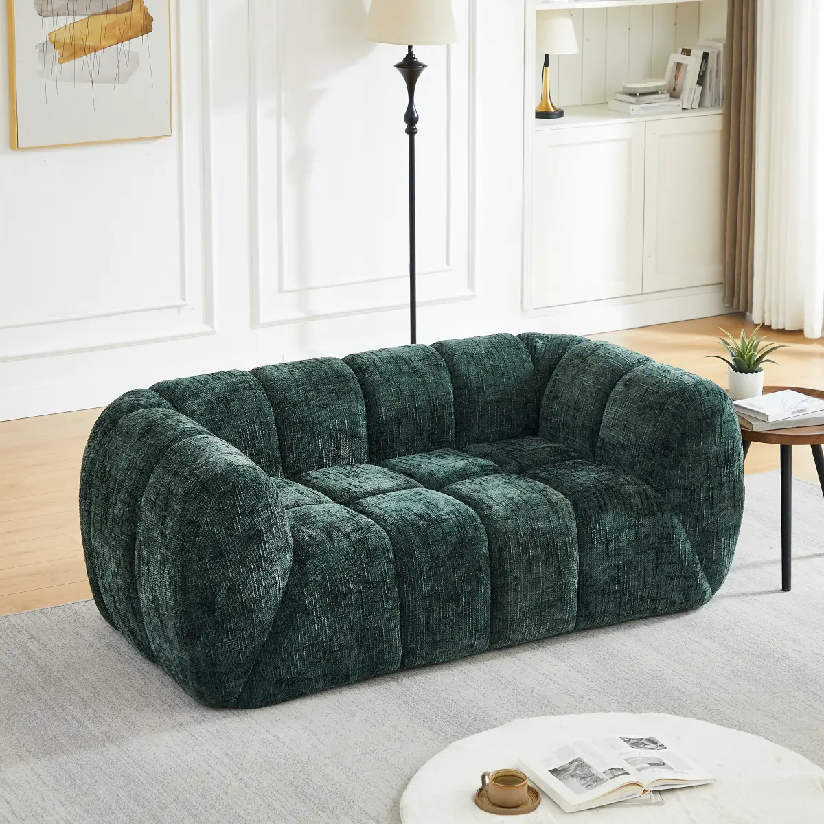 Modern Quilted Cloud Sofa, Deep‑Seat Chenille Pure Foam Couch for Living Room, Bedroom & Apartment
