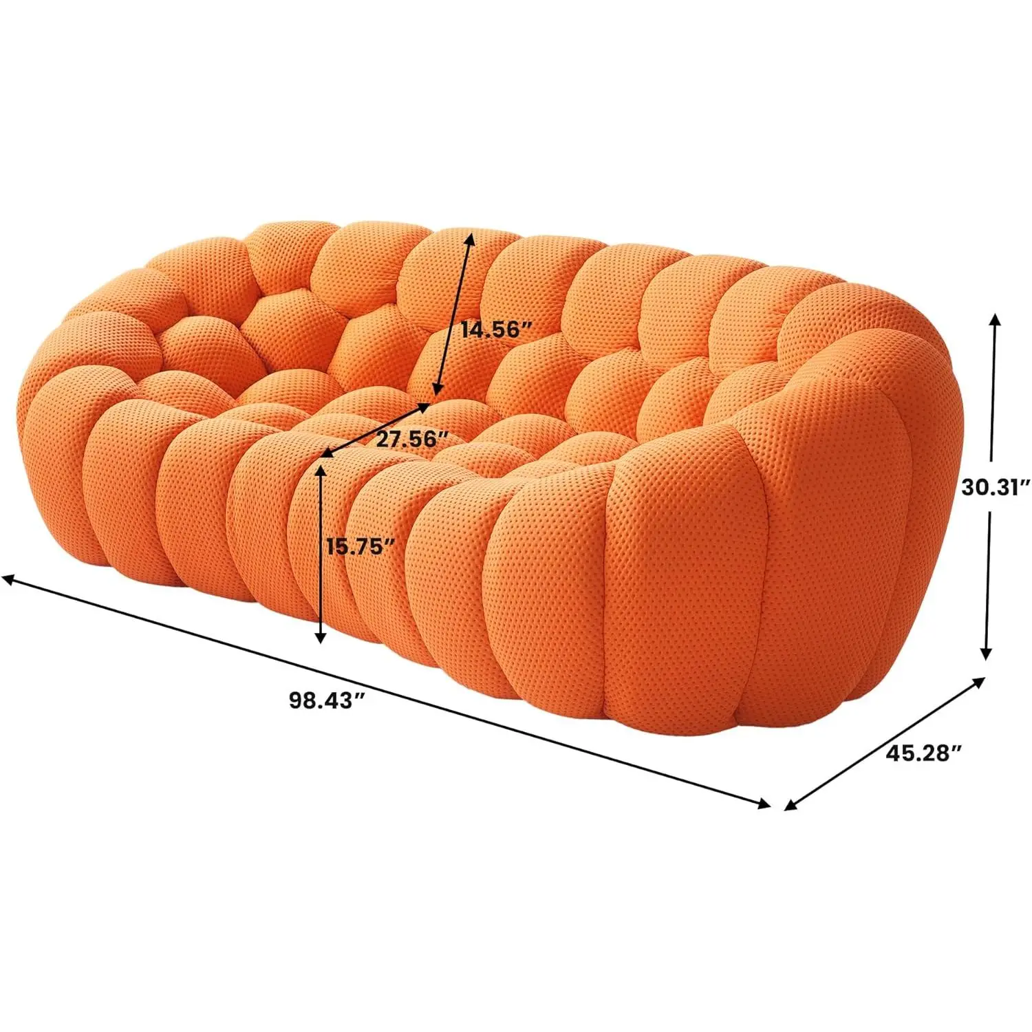 OF Bubble Sofa, 98.43" Breathable Mesh Curved Couch for Living Room, Office and Apartment