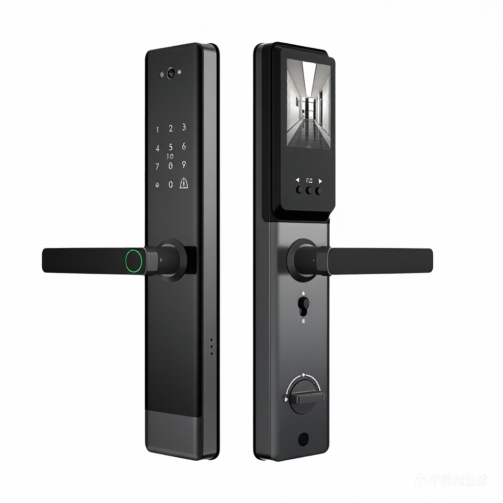 Cat-eye visual fingerprint lock with camera for remote home security, wooden door graffiti smart lock