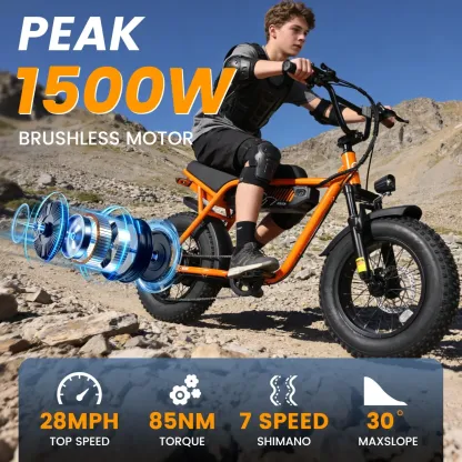 Bicicleta Eléctrica Potente 1500W con Llantas Anchas 16x4.0, Hasta 28MPH, Batería 48V 13Ah y Desbloqueo NFC, Ideal para Aventura y Commuting