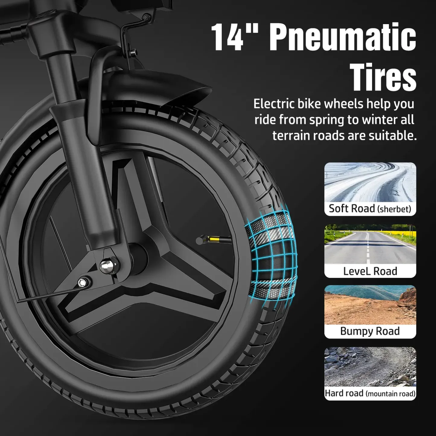E-Bike Plegable 1200W con 2 Asientos, Llantas de 14", Freno de Disco Trasero, Hasta 25MPH y Autonomía de 22-40 Millas para Ciudad y Paseos
