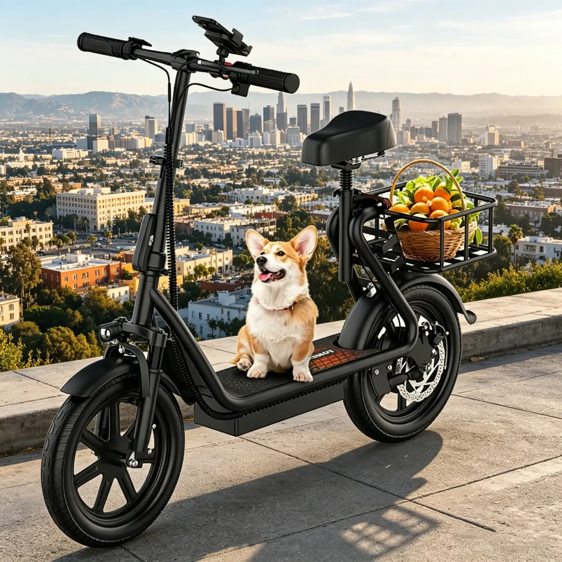 Patín Eléctrico Plegable para Adultos con Asiento, Cesta de Almacenamiento, Motor 500W, Frenos de Disco, Luz LED y Autonomía de hasta 45 km