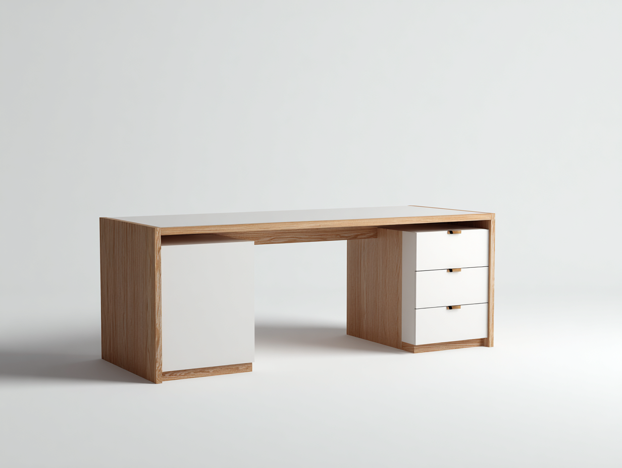 Schreibtisch Holz 140x60x75 cm Weiß Naturholz geeignet für Arbeitszimmer - Modernes Design mit 3 Schubladen-Siriyspace