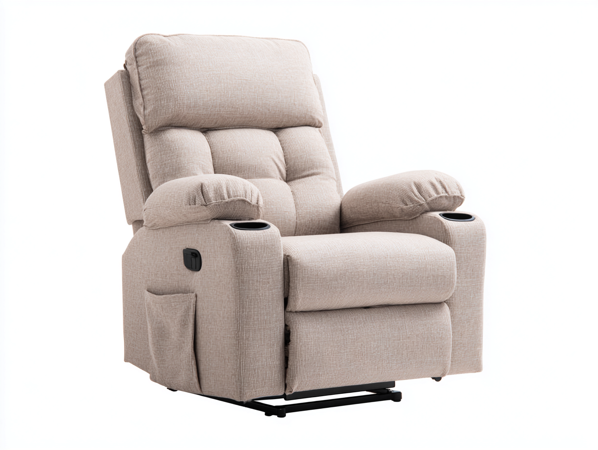 Liegesessel Stoff 90x95x105 cm Beige - Mit elektrischer Relaxfunktion und Getränkehalter - Für Wohnzimmer - Modernes Design-Siriyspace