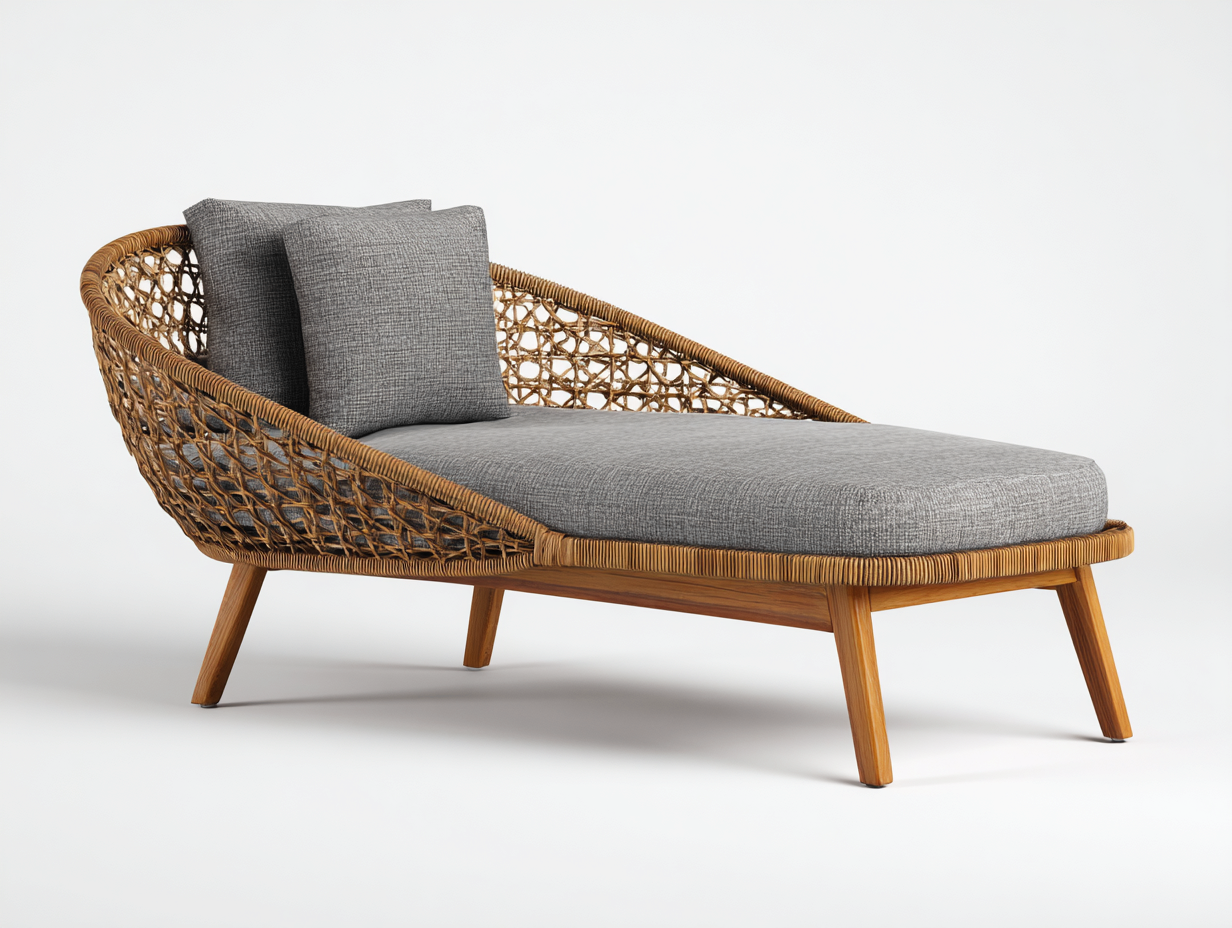 Sonnenliege Rattan Holz 185x65x75 cm Natur Grau - Ergonomisches Design mit Polster-Siriyspace