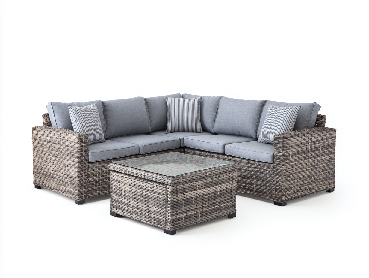 Ecksofa Polyrattan mit Tisch 220x220x85 cm - grau - modernes Design-Siriyspace