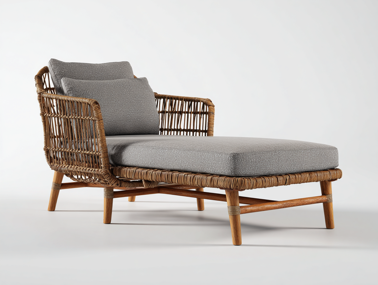 Sonnenliege Rattan 185x75x80 cm - Grau-Braun - Mit Armlehne und Kissen - Modernes Design für Garten-Siriyspace
