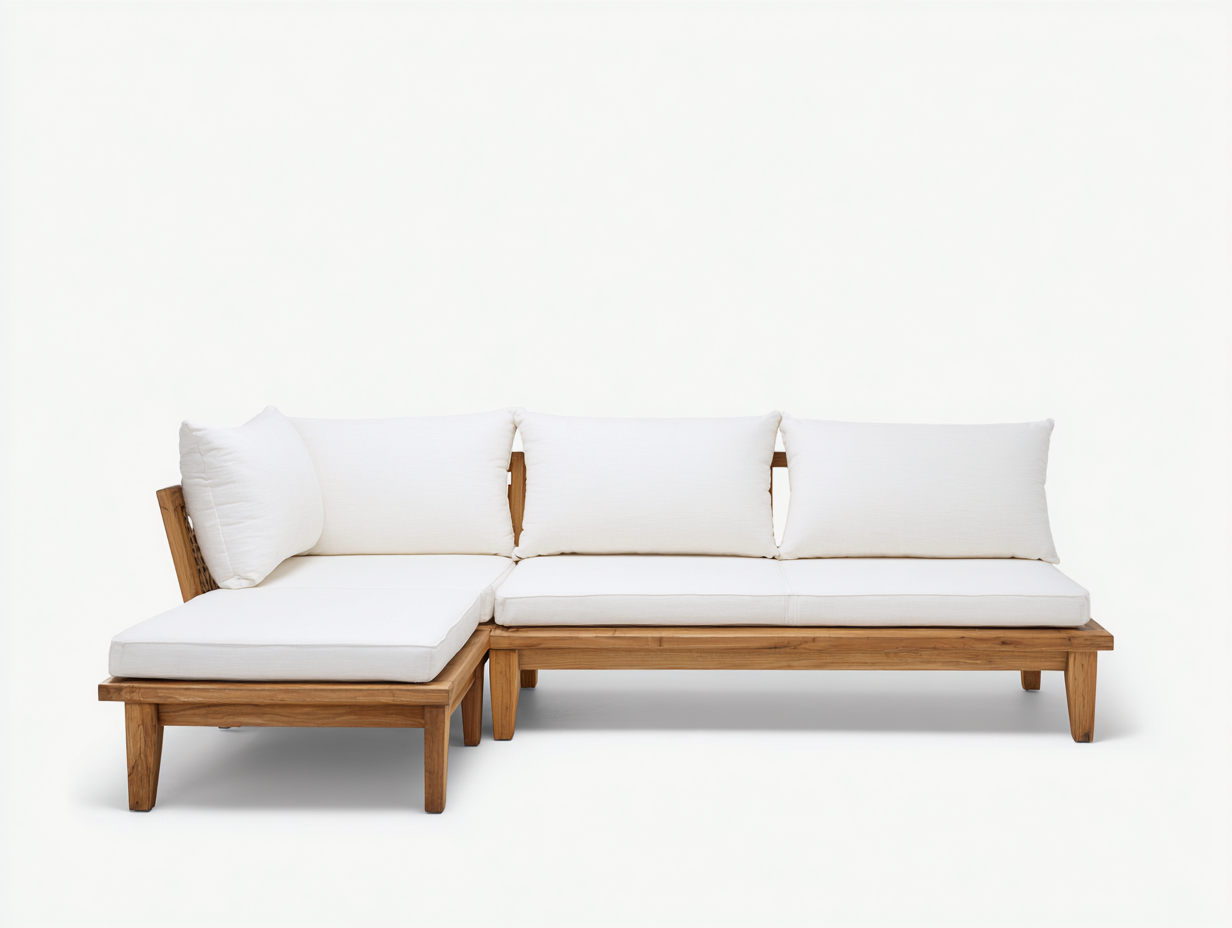 Gartensofa Holz Stoff 220x150x75 cm - Weiß-Natur - Modernes Design geeignet für Garten und Terrasse-Siriyspace