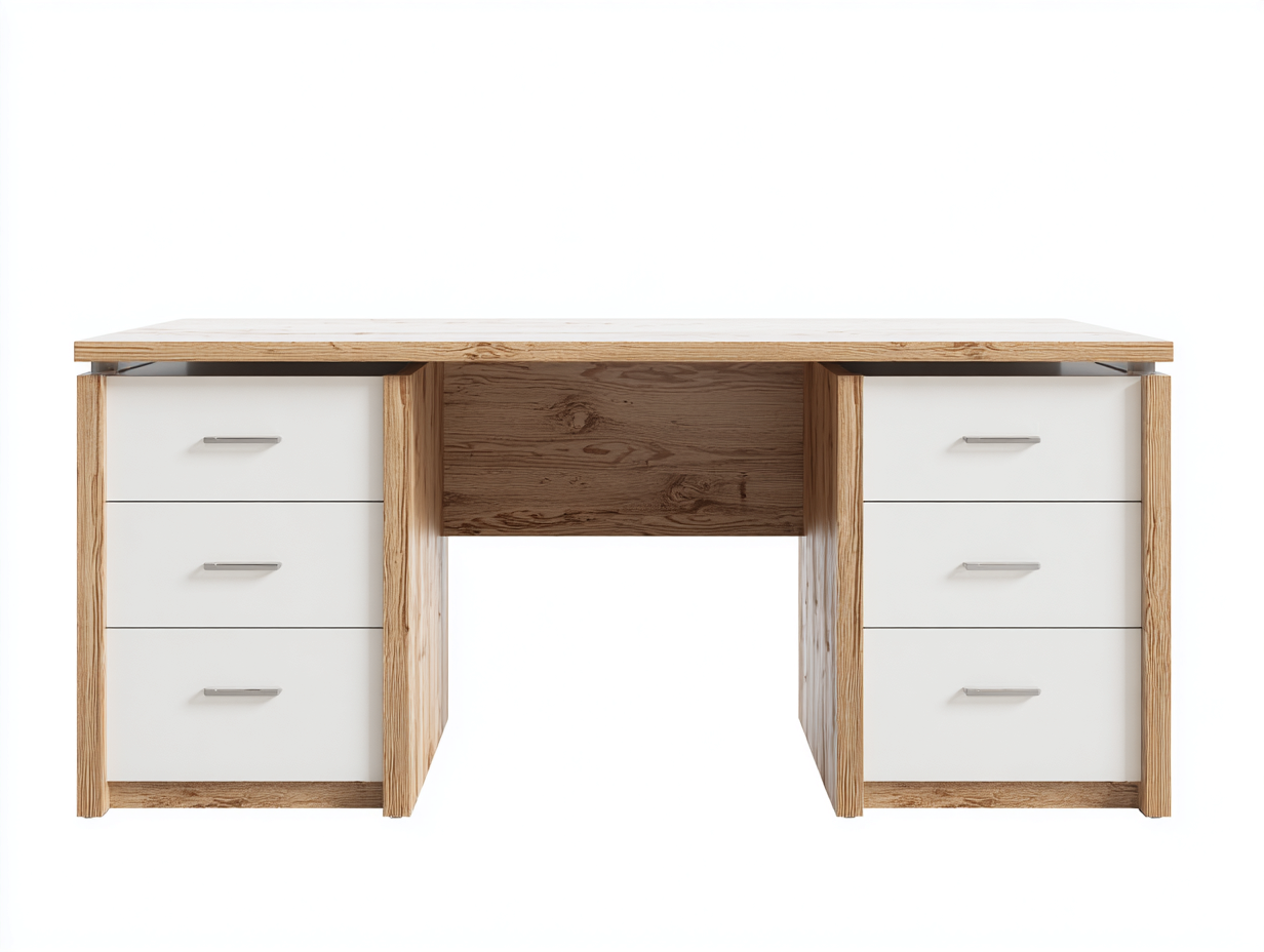 Schreibtisch Holzwerkstoff 160x60x75 cm Weiß Natur Modernes Design mit Schubladen-Siriyspace