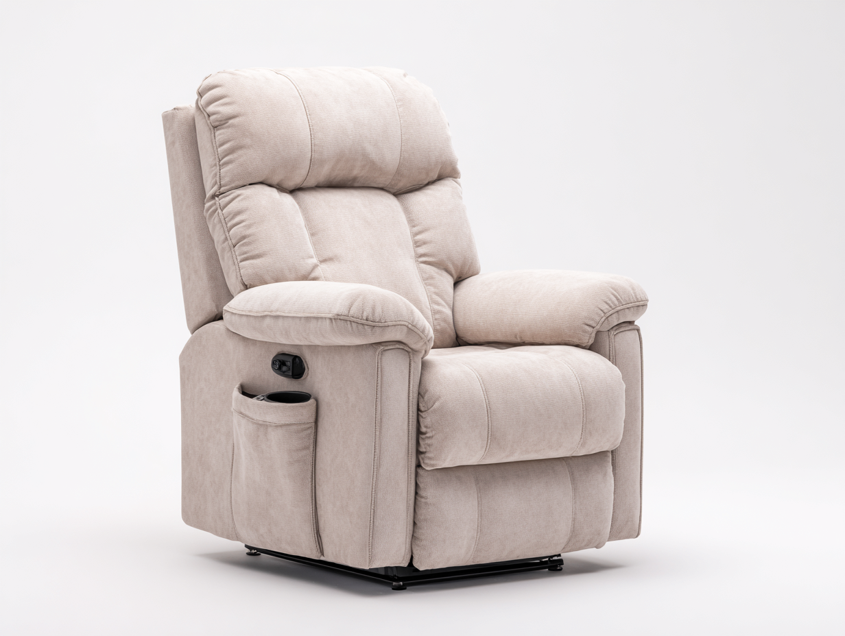 Liegesessel Stoff 95x90x105 cm Beige geeignet für Wohnzimmer - Verstellbare Rückenlehne mit Getränkehalter Komfort Design-Siriyspace