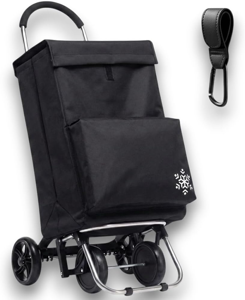 Carrito de Compra Plegable con Bolsa Térmica | 40L, 4 Ruedas, Impermeable y Ligero