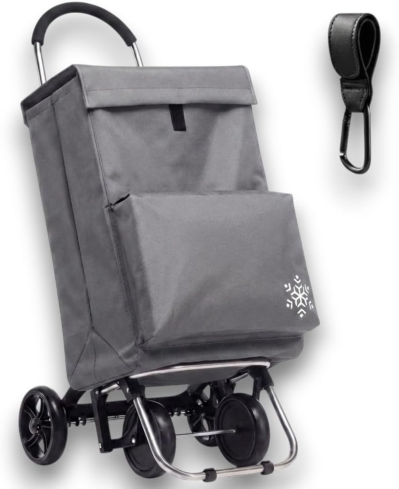 Carrito de Compra Plegable con Bolsa Térmica | 40L, 4 Ruedas, Impermeable y Ligero
