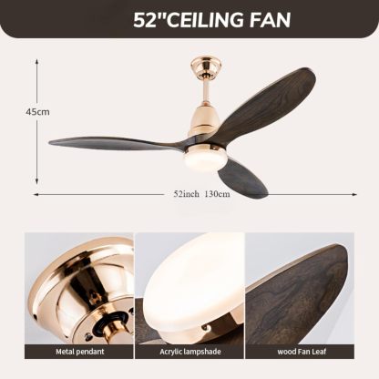 Ventilador de Techo con Luz LED | 3 Aspas de Madera, 6 Velocidades y Control APP + Mando