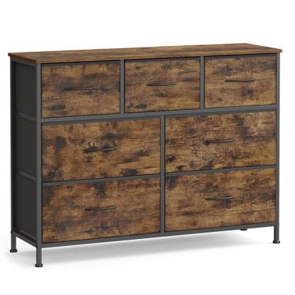Cómoda de 7 Cajones | Mueble de Almacenaje con Estructura de Acero y Cajones de Tela