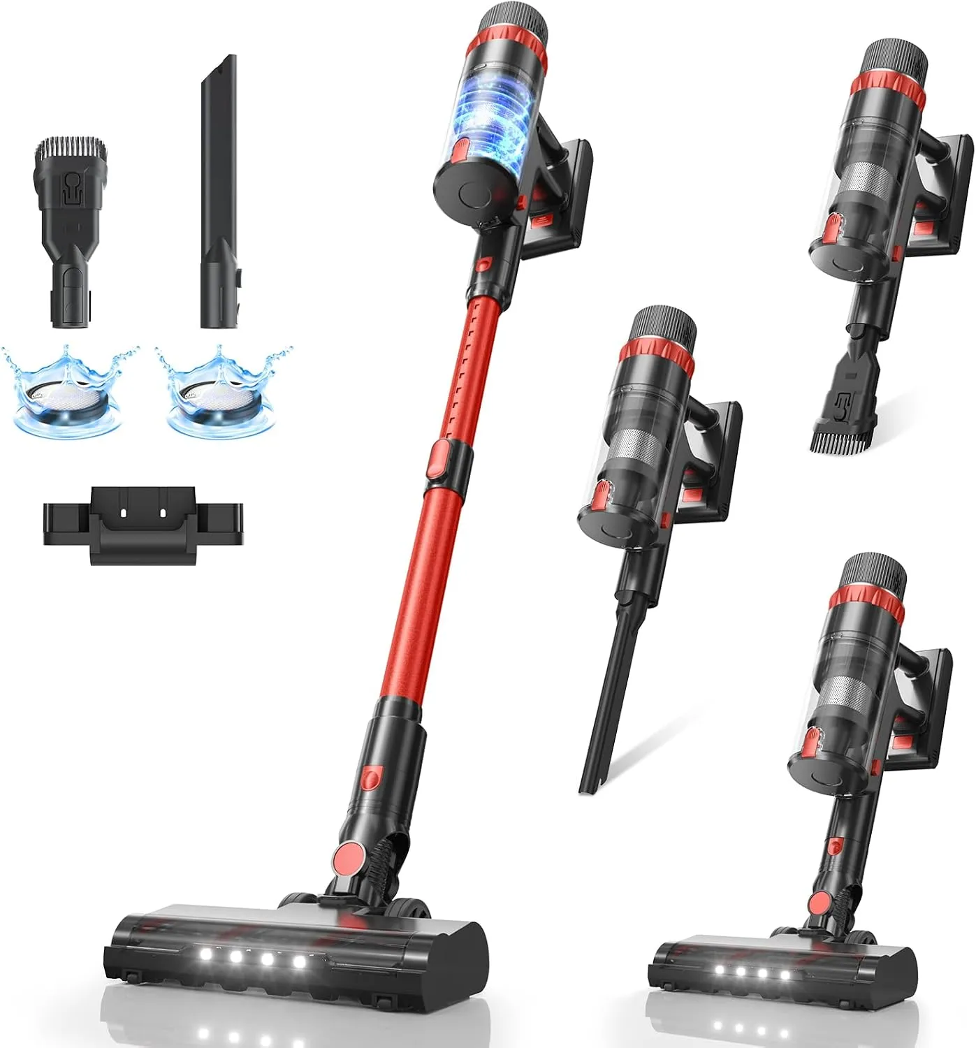Aspiradora sin Cable 250W, 25.000 Pa, 45 Min, Pantalla LED, Antienredos, para Suelos, Alfombras y Mascotas