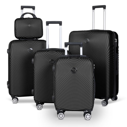 Set de 5 Valises – ABS Rigide Anti-Choc, 57/67/77 cm, Roulettes 360° Silencieuses, Cadenas TSA, Léger et Résistant, Couleur Noir, Trousse de Toilette Incluse