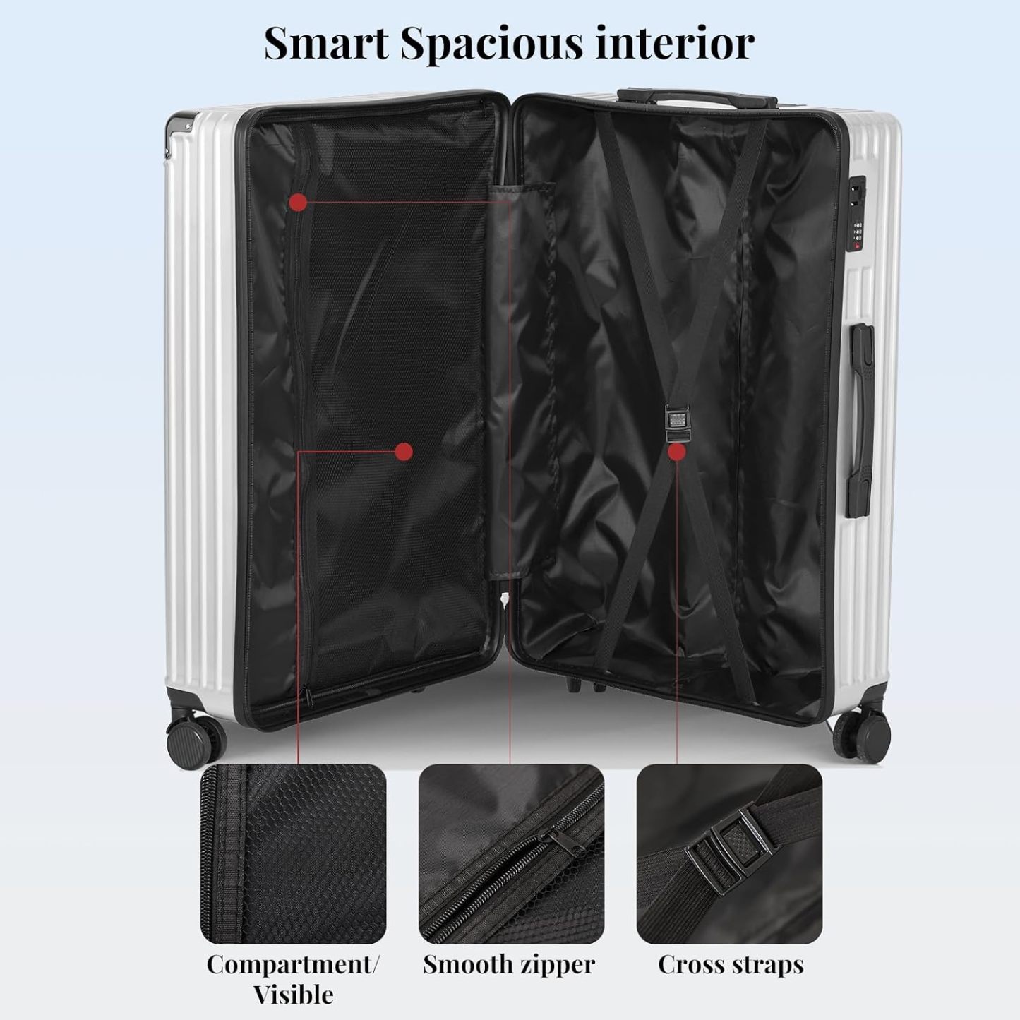 Set de 5 Valises – ABS Rigide Anti-Choc, 57/67/77 cm, Roulettes 360° Silencieuses, Cadenas TSA, Léger et Résistant, Couleur Noir, Trousse de Toilette Incluse