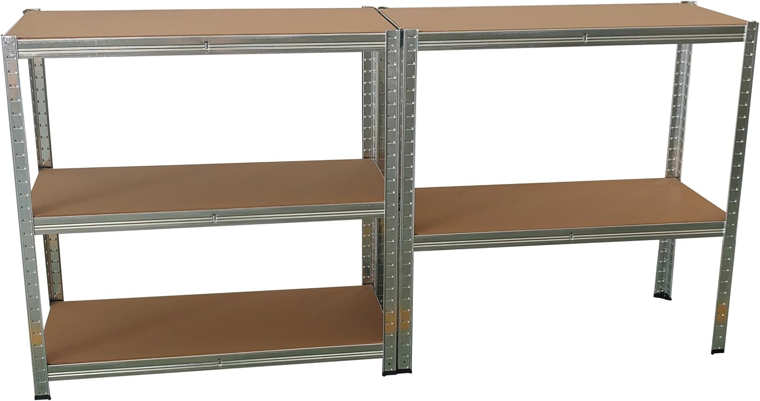 Pack 2 Estanterías Metálicas 180×90×40 cm | 5 Baldas MDF Ajustables, Acero Galvanizado para Garaje y Trastero